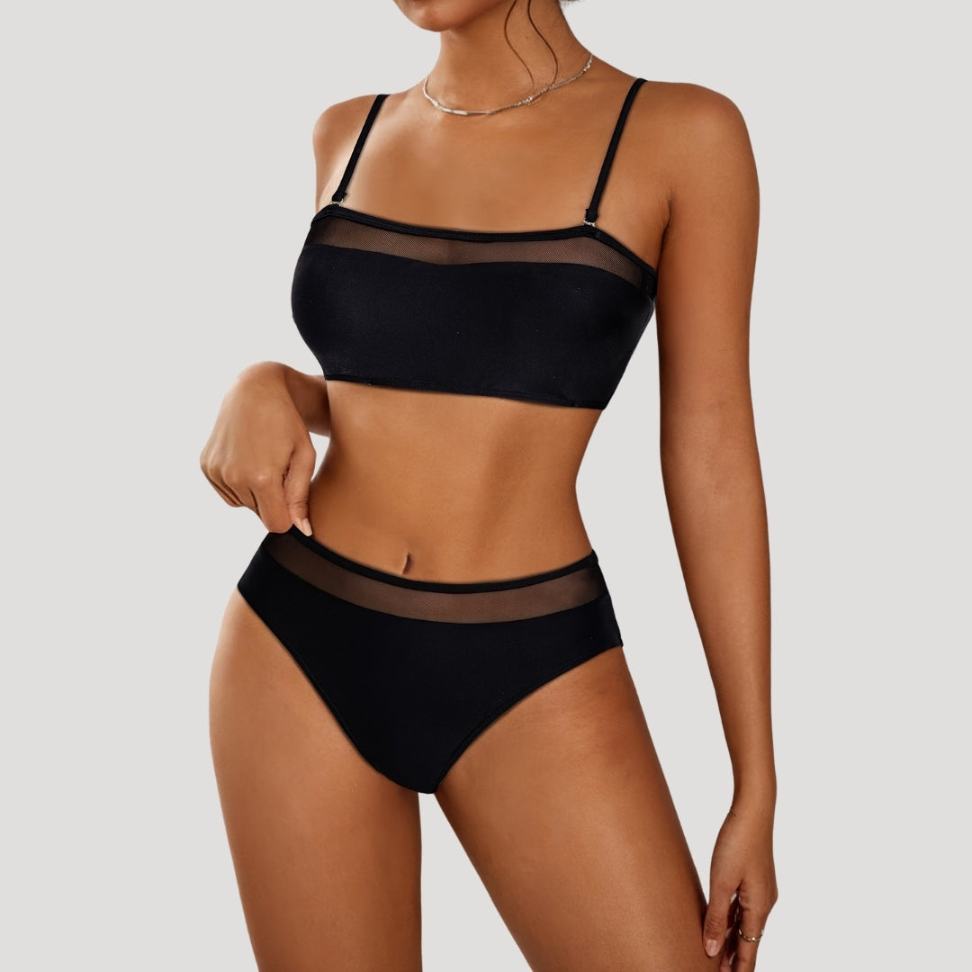 Black mesh panel bikini set