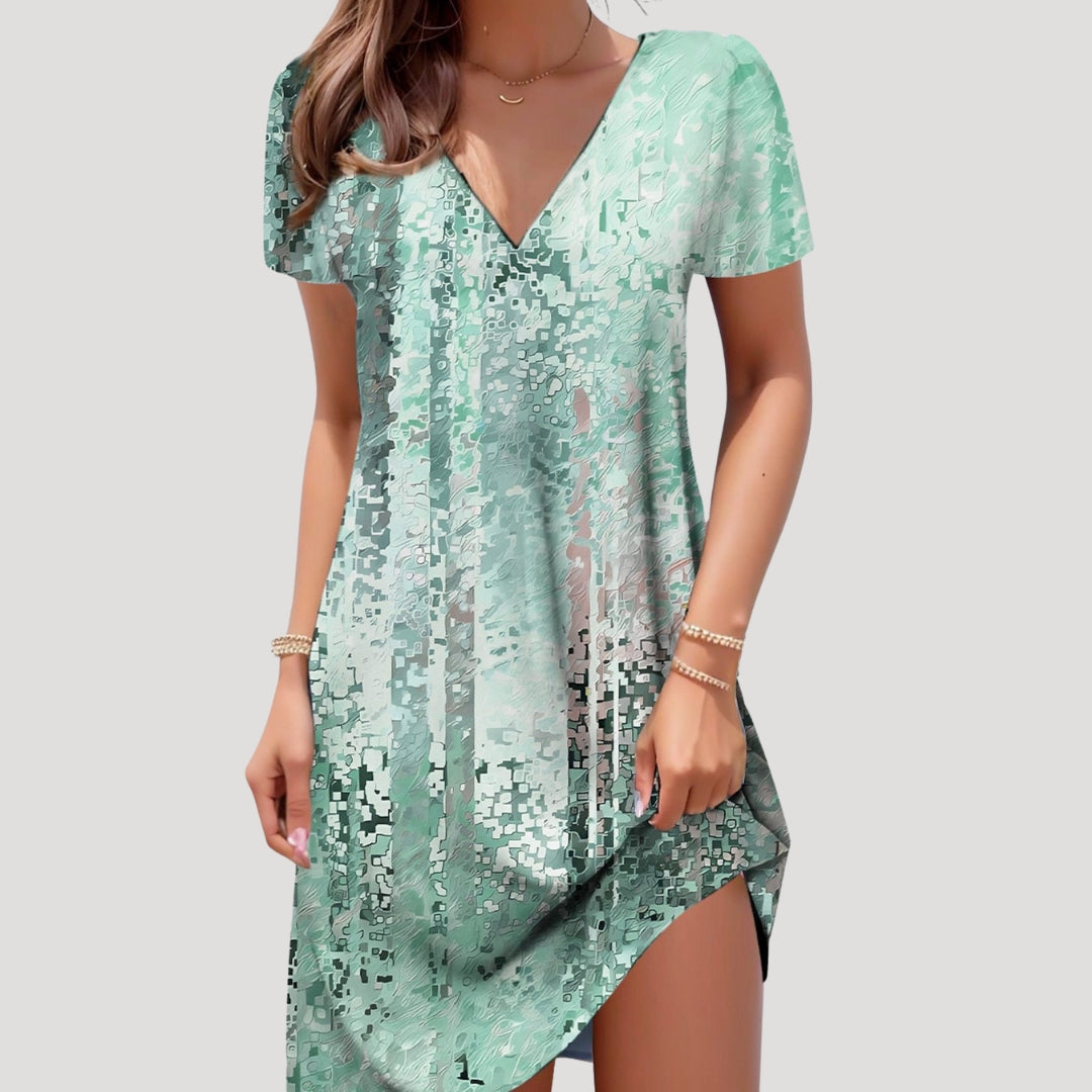 Women’s v neck short sleeve printed midi dress