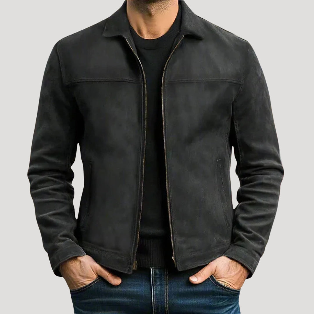 Men’s suede leather zip front jacket coat