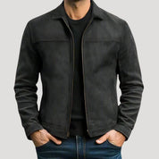 Men’s suede leather zip front jacket coat
