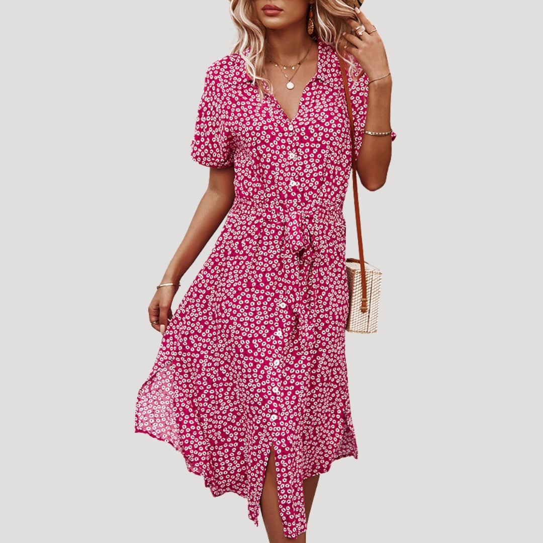 Women’s floral v neck short sleeve midi dress