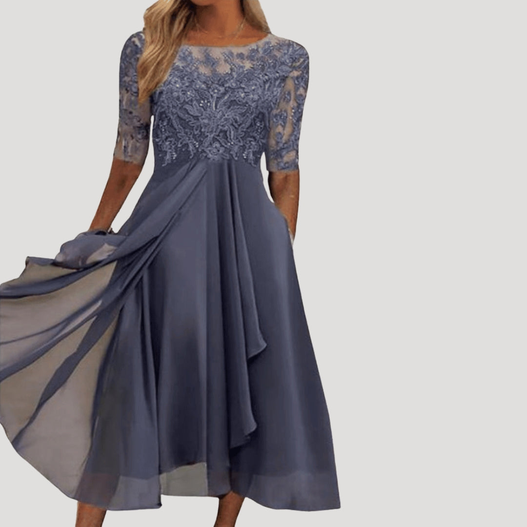 Women’s lace chiffon long sleeve midi occasion dress