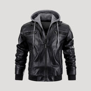 Men’s leather bomber jacket with hood