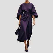 Women’s batwing sleeve belted wrap midi dress