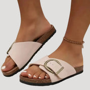 Women’s flat buckle cork footbed slide sandals