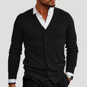 Men’s chunky knit buttoned V neck cardigan
