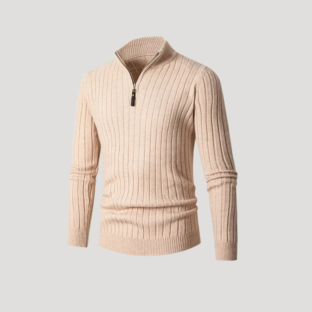 Men ribbed half-zip pullover