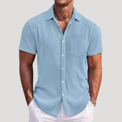 Men’s ribbed short sleeve button up casual shirt