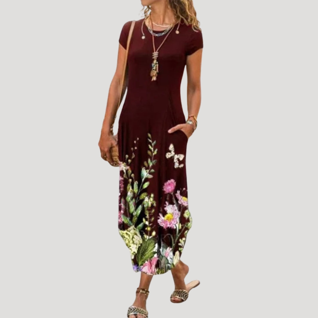Women’s floral short sleeve tailored midi dress
