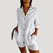 Women’s oversized long sleeve button up blouse