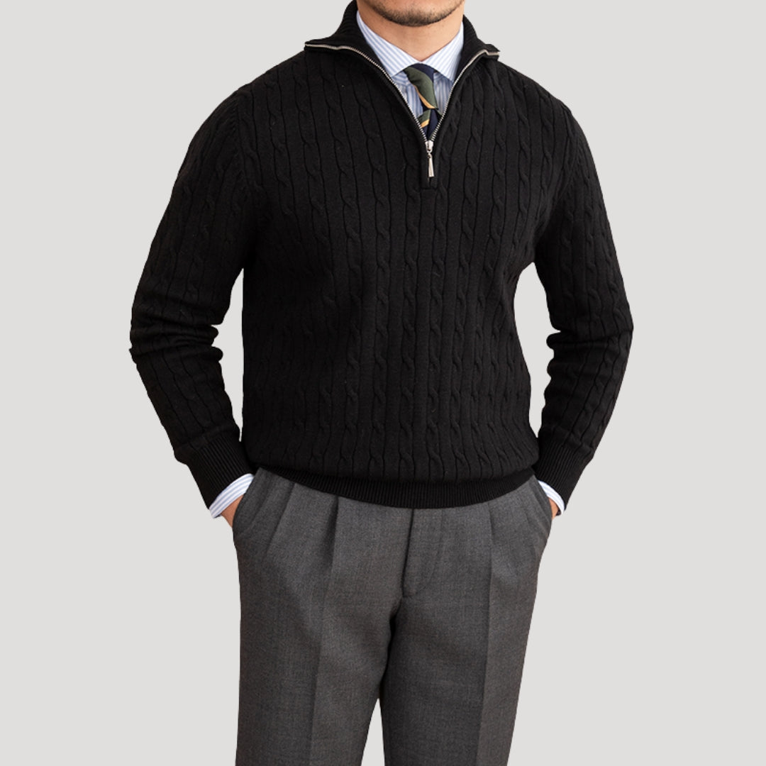 Men’s knitted jumper cable knit zip neck winter sweater