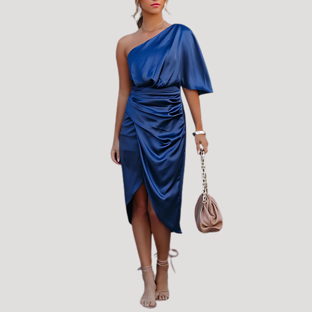 Women's one shoulder midi wedding guest dress
