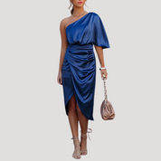 Women's one shoulder midi wedding guest dress
