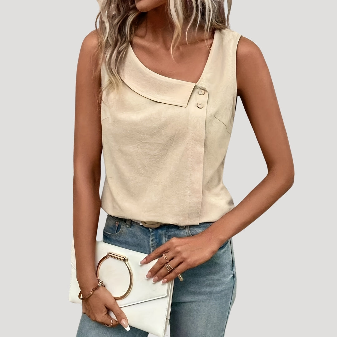 Asymmetrical button detail sleeveless top