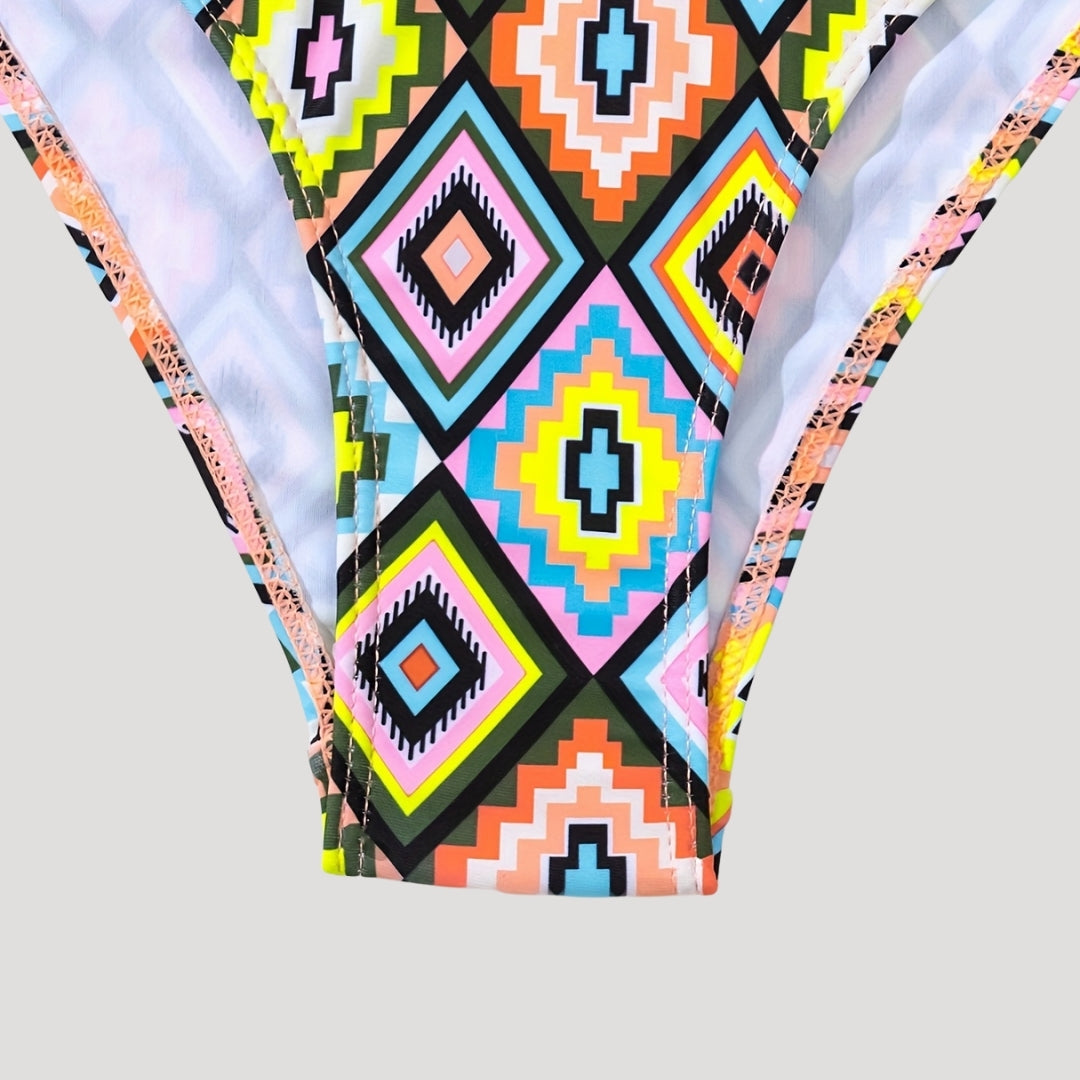 Boho print bandeau bikini set