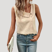 Asymmetrical button detail sleeveless top