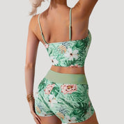 Floral print swim shorts set with ruched top