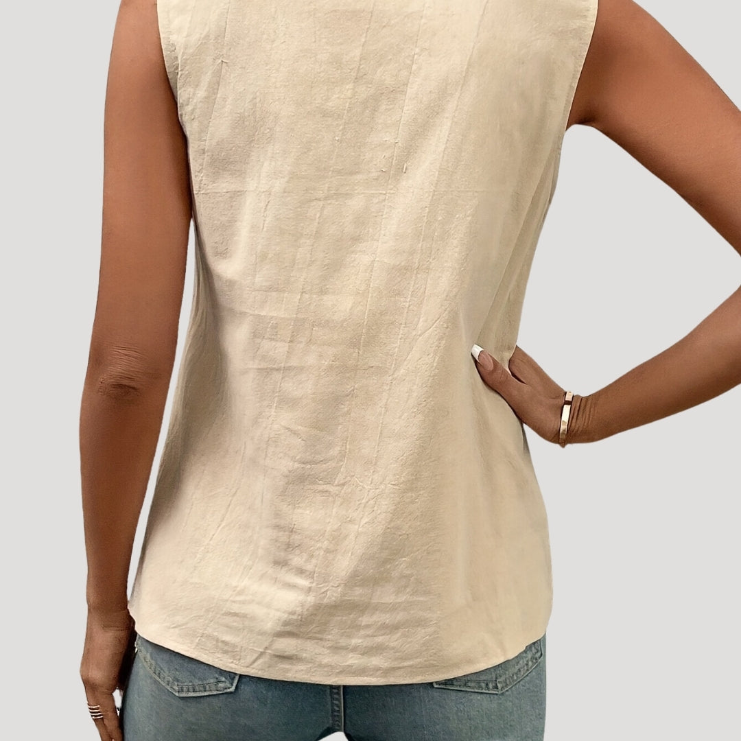 Asymmetrical button detail sleeveless top