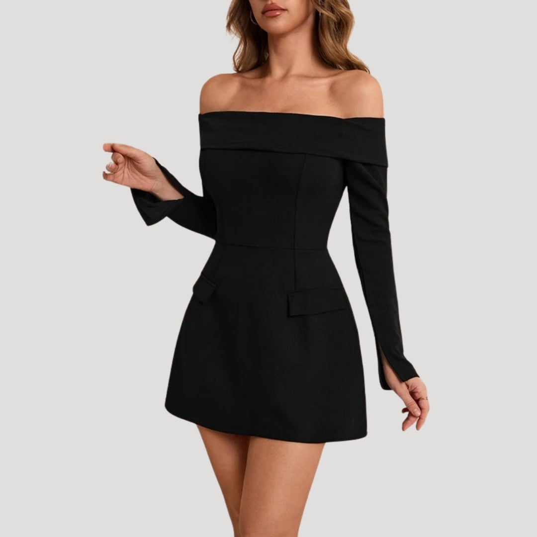 Off shoulder black mini dress