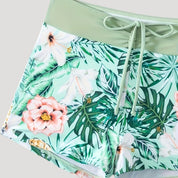 Floral print swim shorts set with ruched top