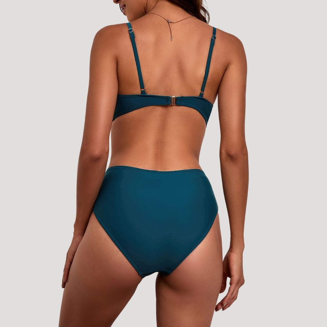 Ruched high-waist wrap bikini set