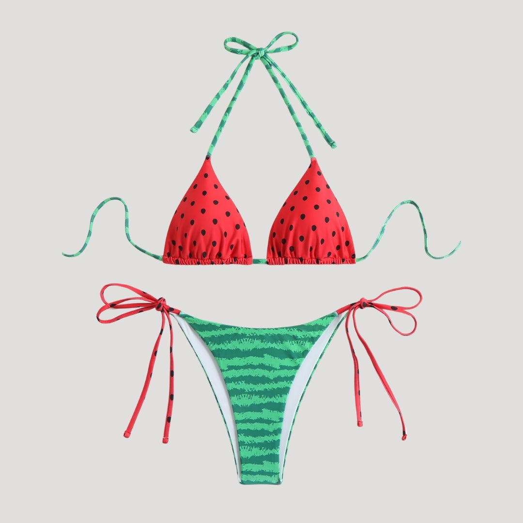 Watermelon print tie-up bikini set