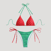 Watermelon print tie-up bikini set