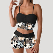 Floral print swim shorts set with ruched top