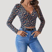 Floral long sleeve crop top