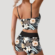 Floral print swim shorts set with ruched top