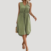 Sleeveless button-front midi dress