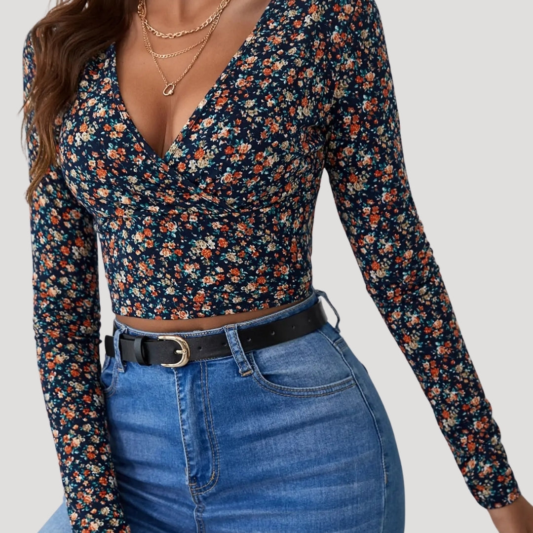 Floral long sleeve crop top