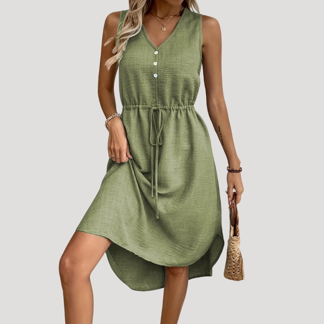 Sleeveless button-front midi dress