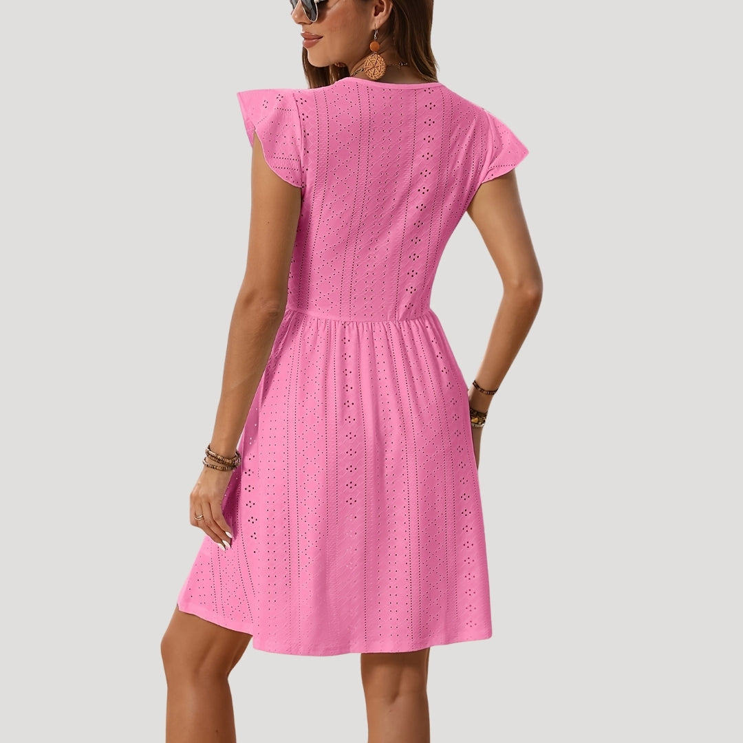 Lace eyelet summer dress with ruffle sleeves