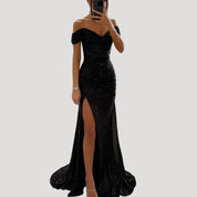 Women’s off shoulder sequin maxi wedding guest dress