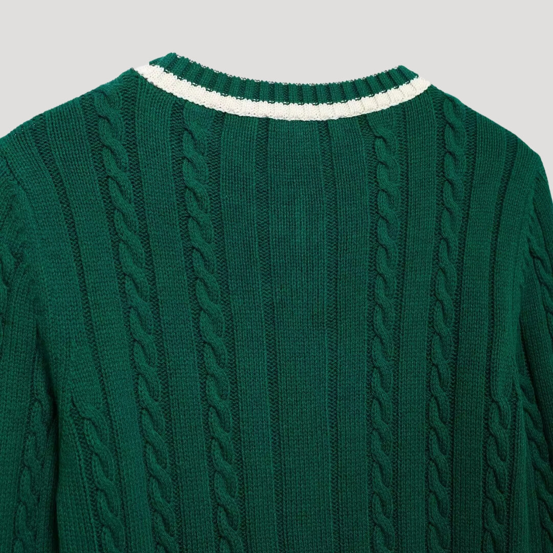 Women cable-knit v-neck sweater