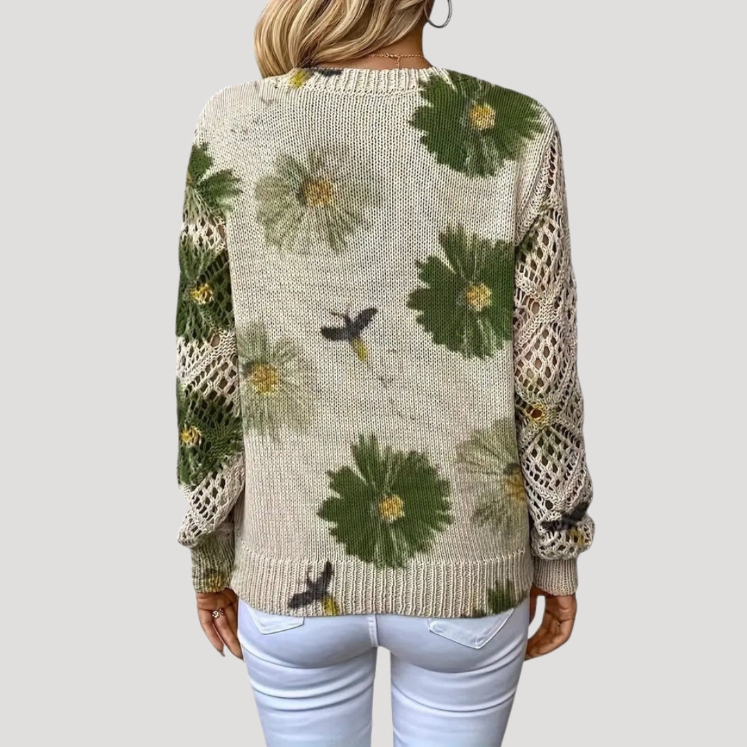 Women v neck floral knit spring jumper