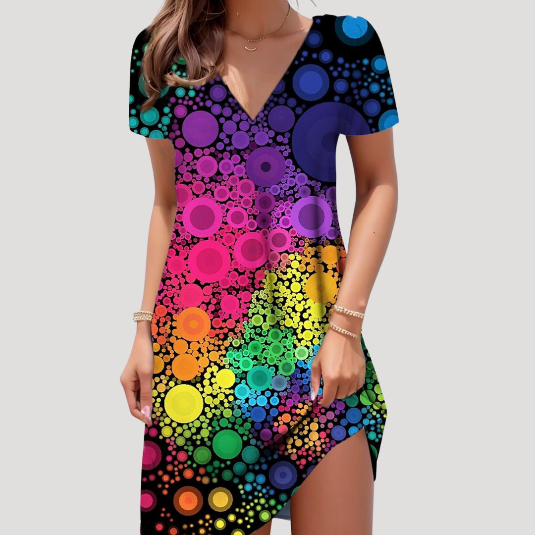 Women’s v neck short sleeve printed midi dress