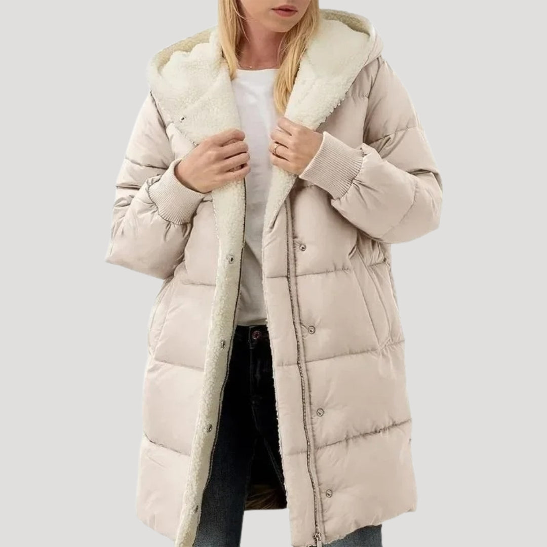 Women hooded puffer coat with fleece lining