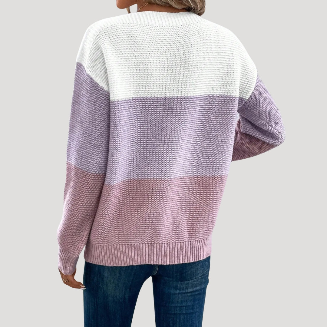 Women color-block knit sweater