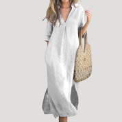 Women’s linen v neck straight midi dress