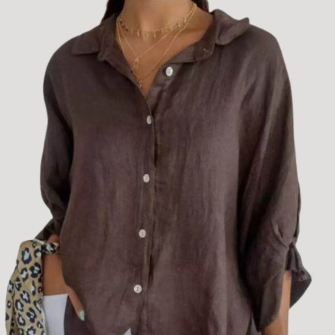 Women’s linen long sleeve button shirt blouse