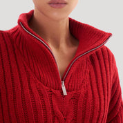 Women zip-neck cable-knit sweater