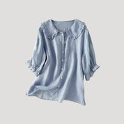 Women’s linen blend blouse long sleeve ruffle collar top