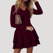Women’s long sleeve v neck skater dress