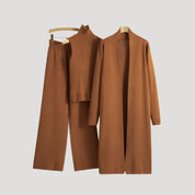 Women’s knitted co ord longline cardigan turtleneck jumper trousers