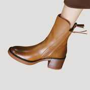 Women’s leather block heel zip ankle boots