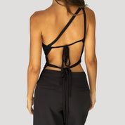 Women one-shoulder ruched backless top