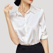 Women’s satin long sleeve button front blouse