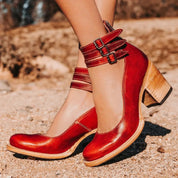 Women’s mid block heel closed toe shoes